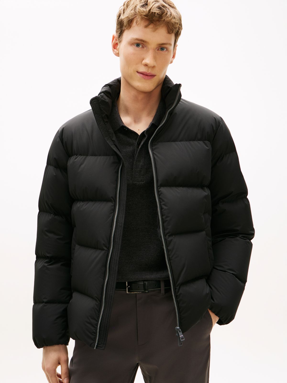 Water Repellent Down Puffer Jacket — Black