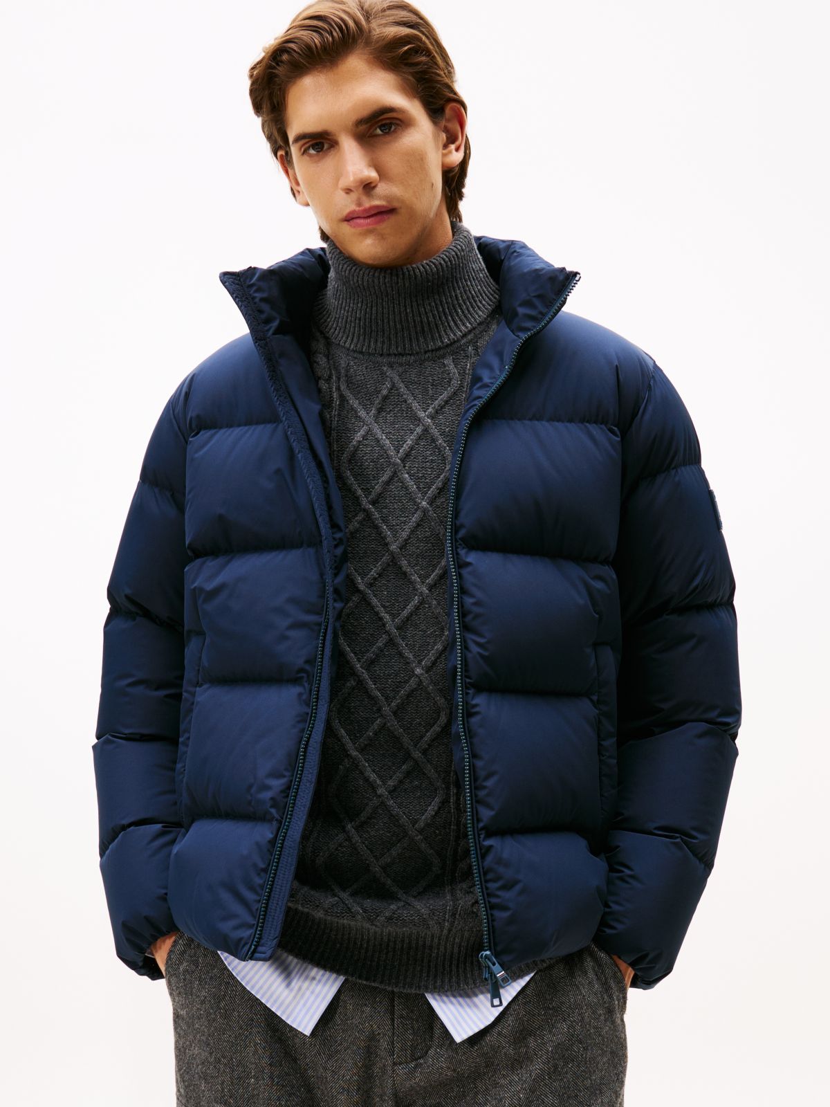 Water Repellent Down Puffer Jacket — Blue