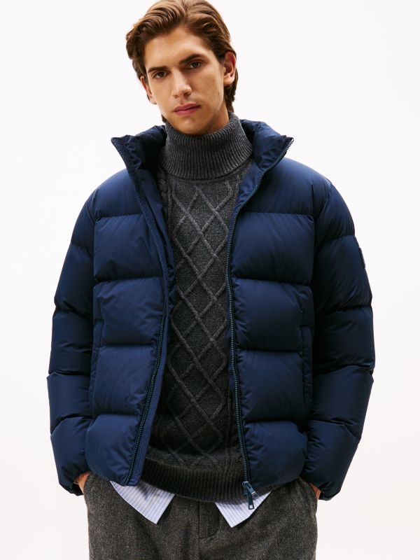 Water Repellent Down Puffer Jacket — Blue