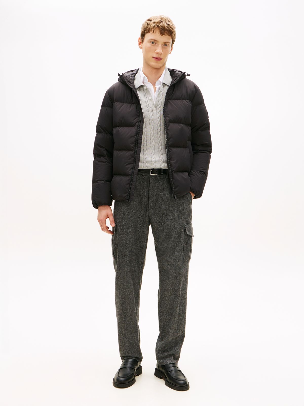 Water Repellent Down Hooded Puffer Jacket — Black