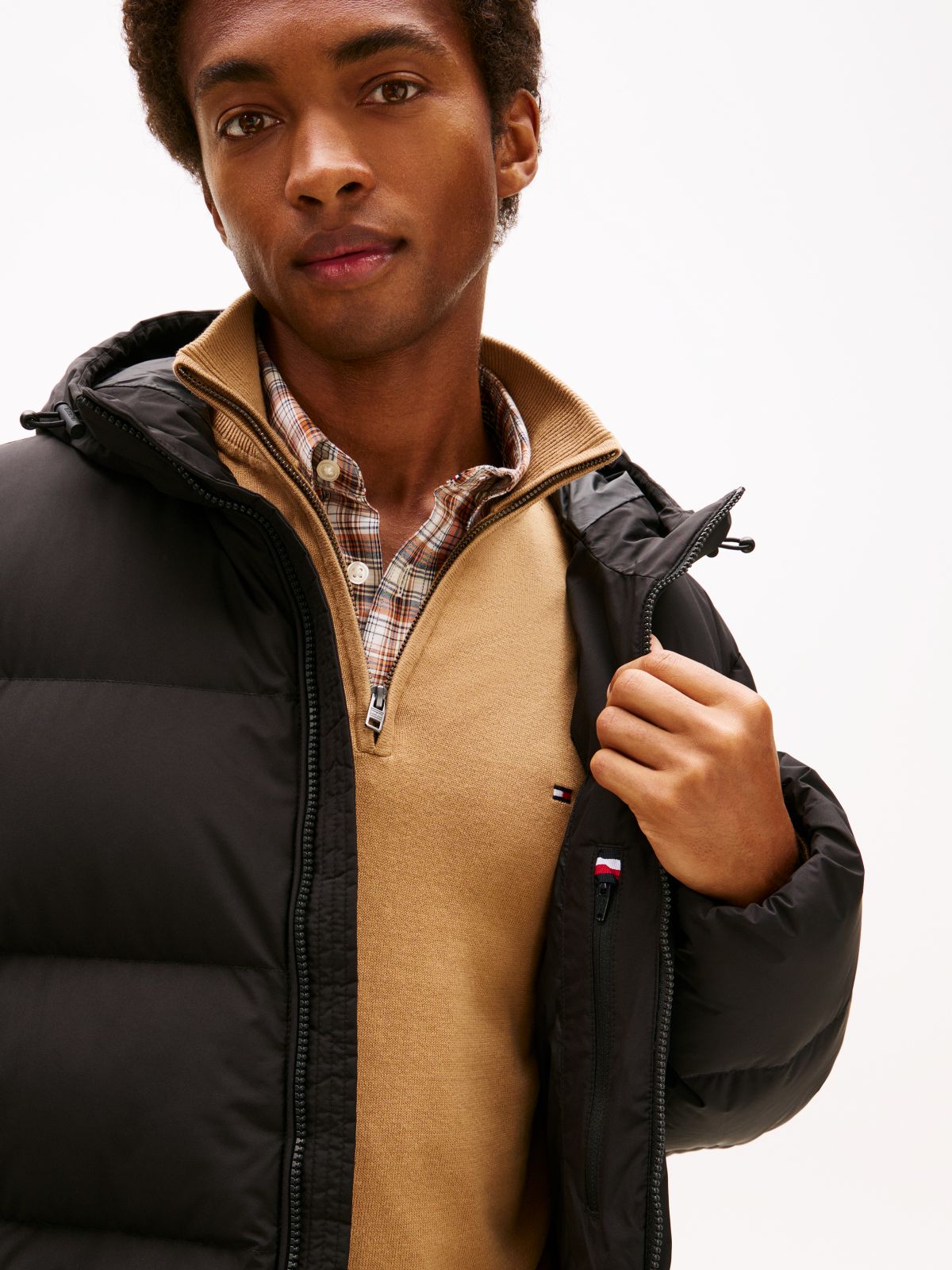 Water Repellent Down Hooded Puffer Jacket — Black