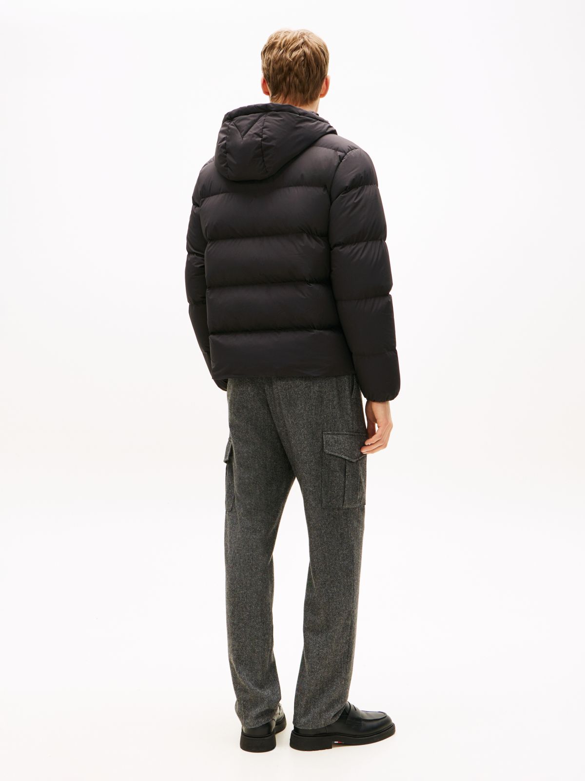 Water Repellent Down Hooded Puffer Jacket — Black