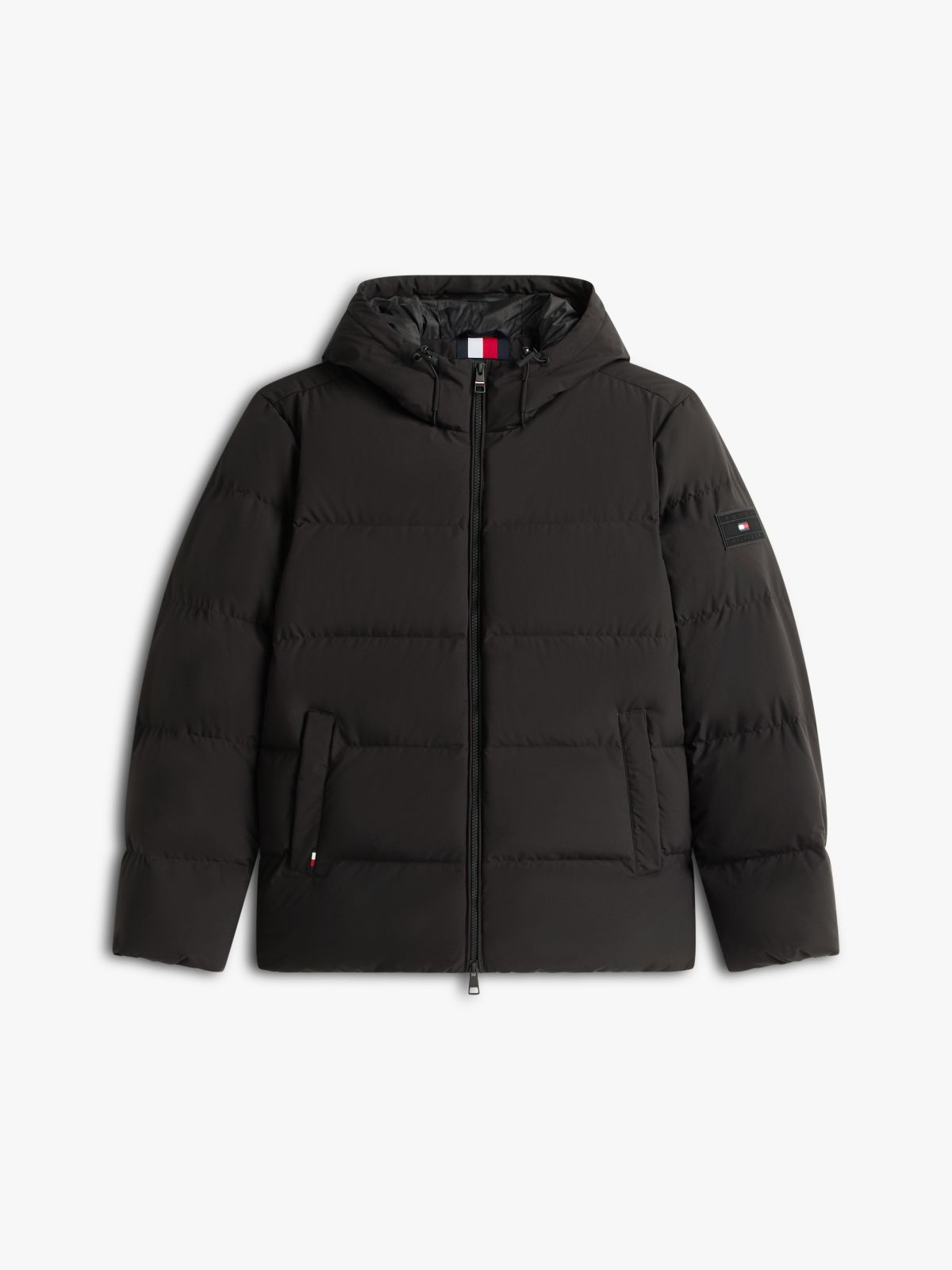 Water Repellent Down Hooded Puffer Jacket — Black