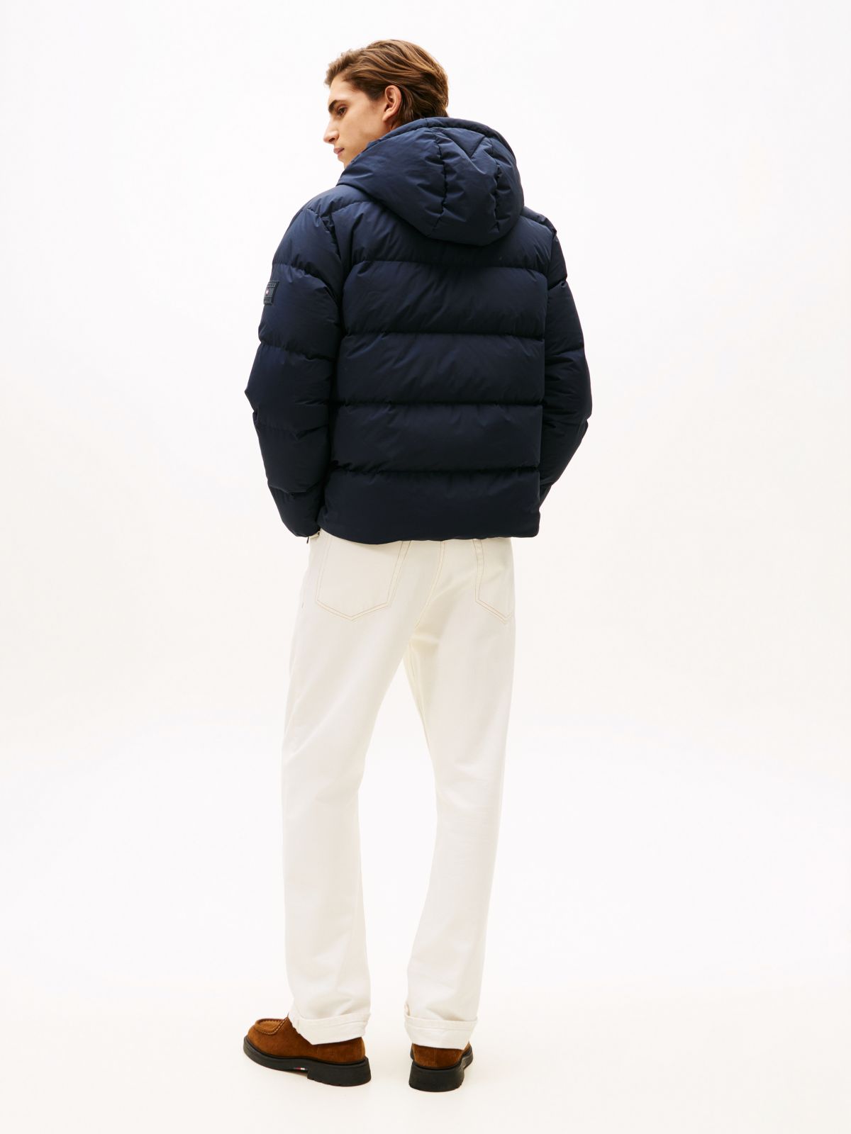 Water Repellent Down Hooded Puffer Jacket — Blue