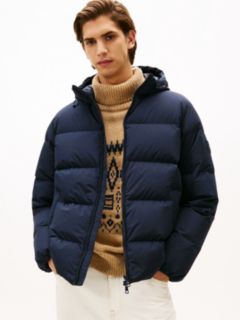 Water Repellent Down Hooded Puffer Jacket — Blue 1