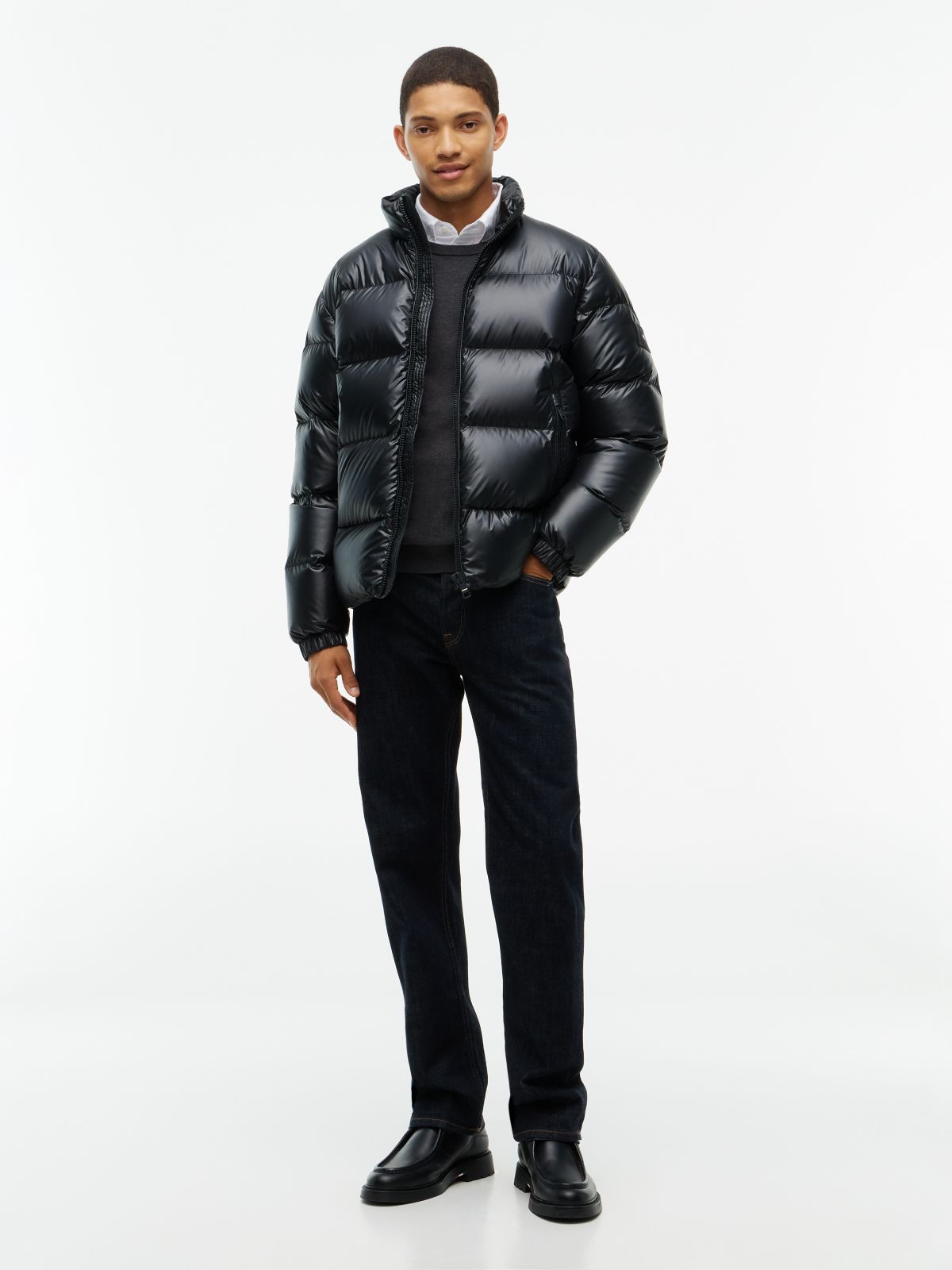 Shiny Water Repellent Down Puffer Jacket — Black