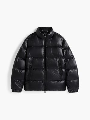 black shiny water repellent down puffer jacket for men tommy hilfiger