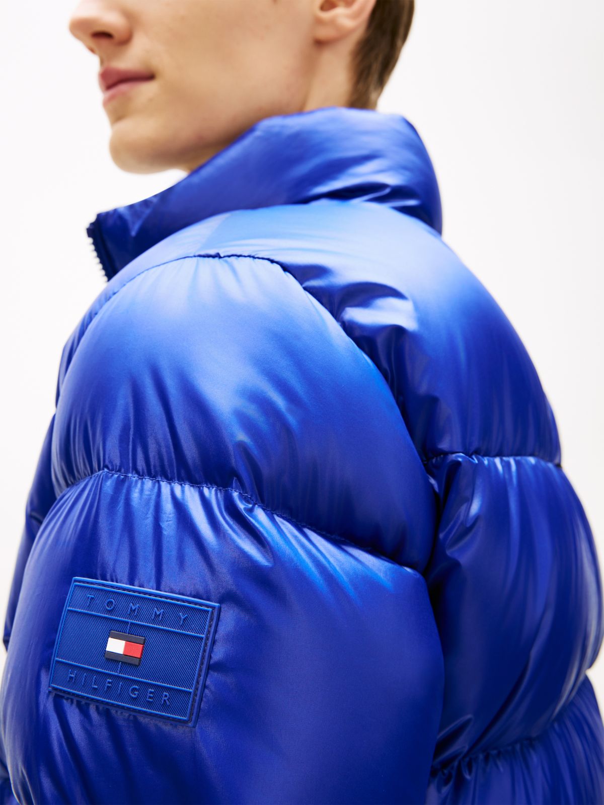 Shiny Water Repellent Down Puffer Jacket — Blue