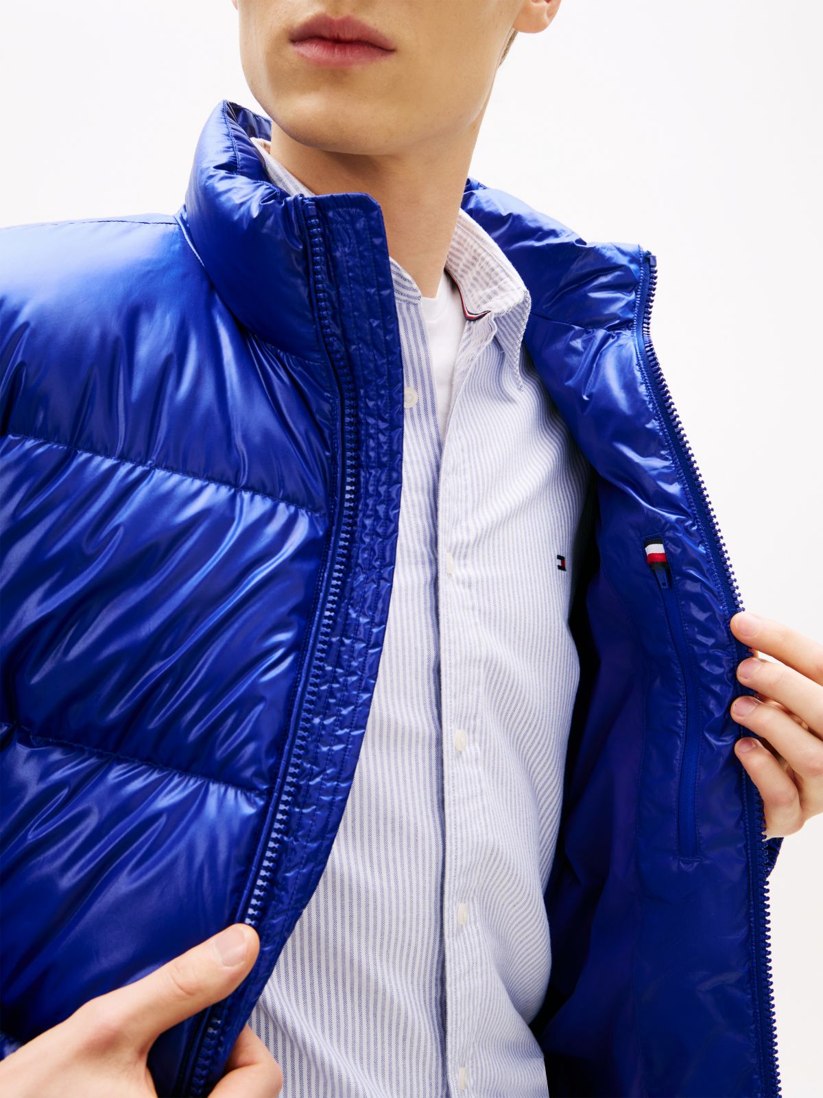 Shiny Water Repellent Down Puffer Jacket — Blue