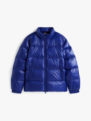 blue shiny water repellent down puffer jacket for men tommy hilfiger
