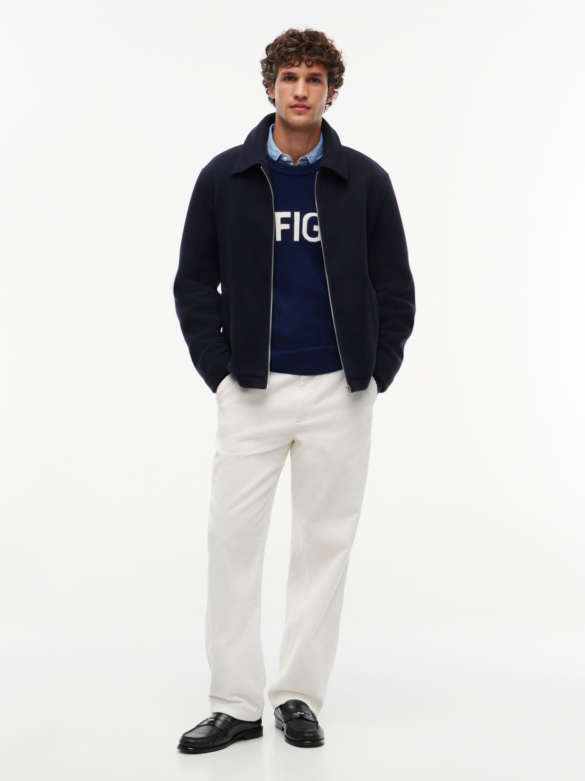 Wool Blend Zip-Thru Ivy Jacket — Blue