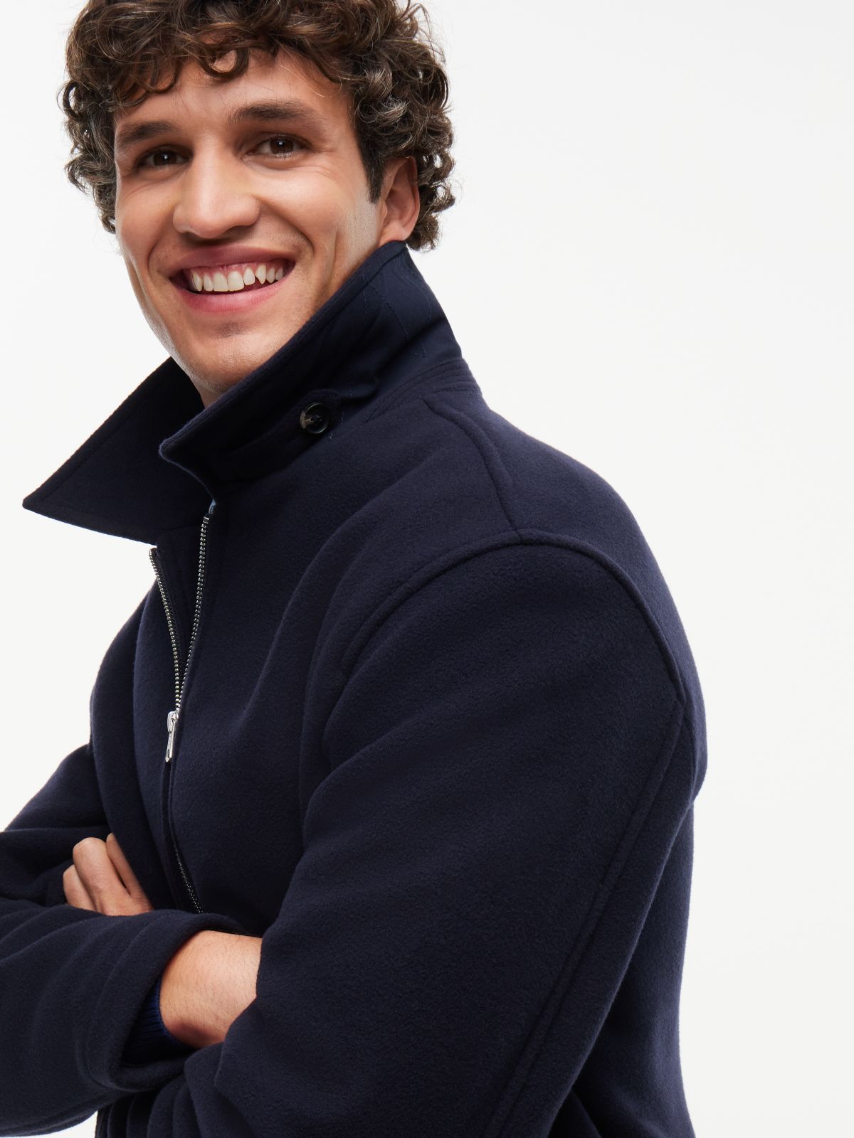 Wool Blend Zip-Thru Ivy Jacket — Blue