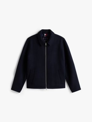 veste universitaire en laine mélangée zippée bleu pour hommes tommy hilfiger