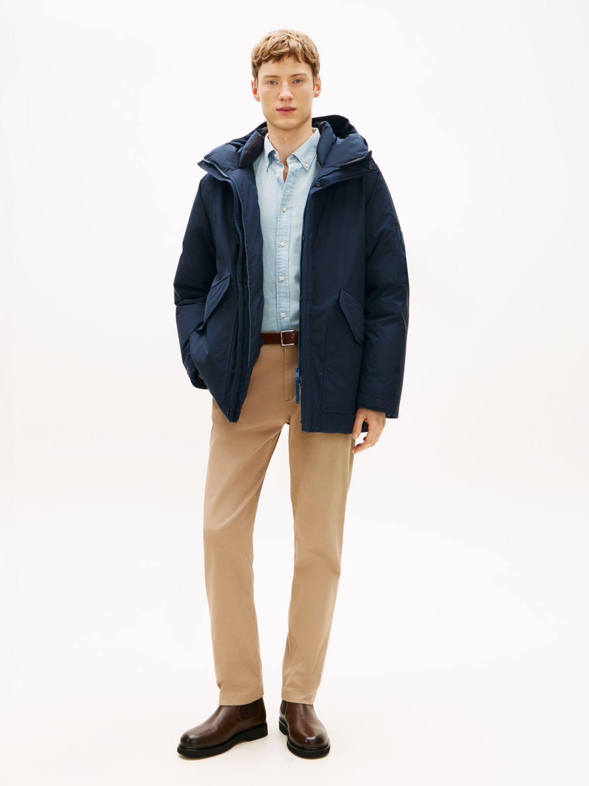 Water Repellent Windproof Down Hooded Parka — Blue