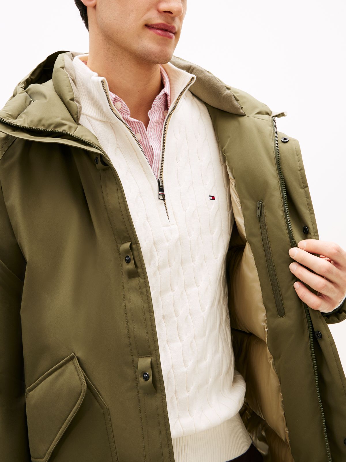 Water Repellent Windproof Down Hooded Parka — Khaki
