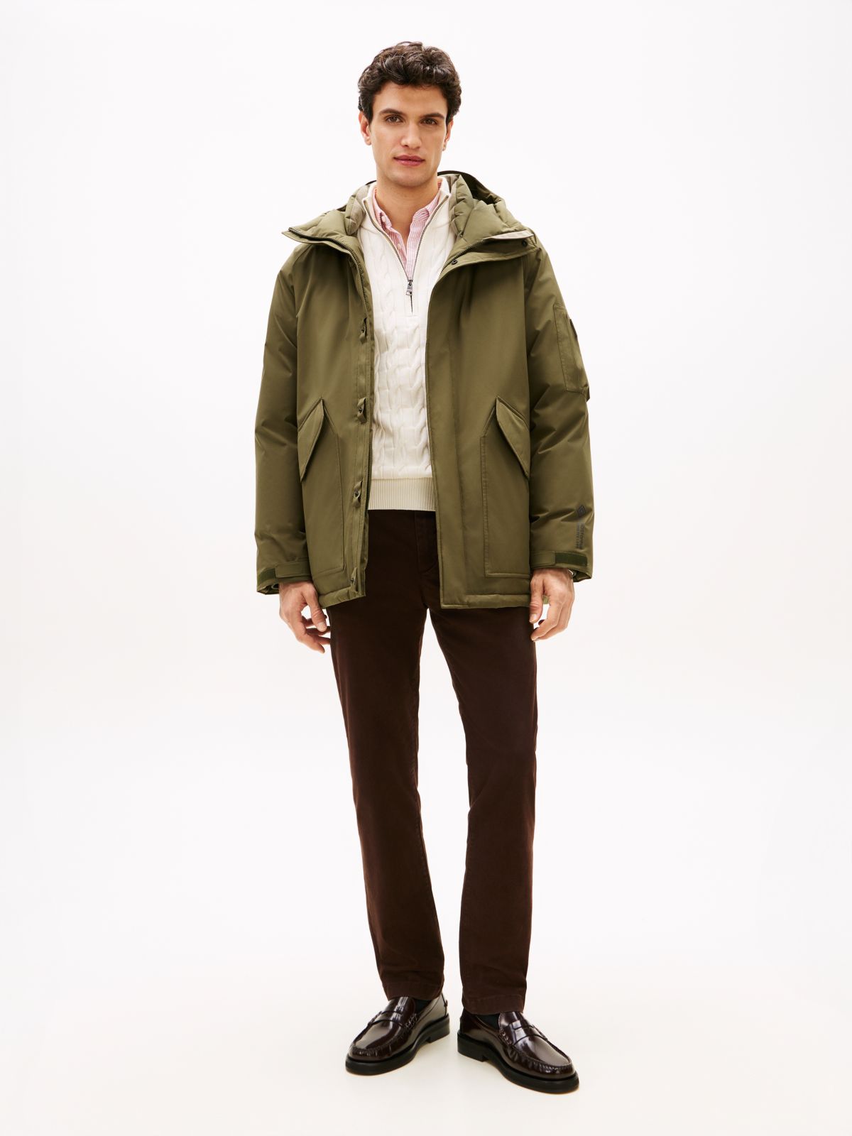 Water Repellent Windproof Down Hooded Parka — Khaki