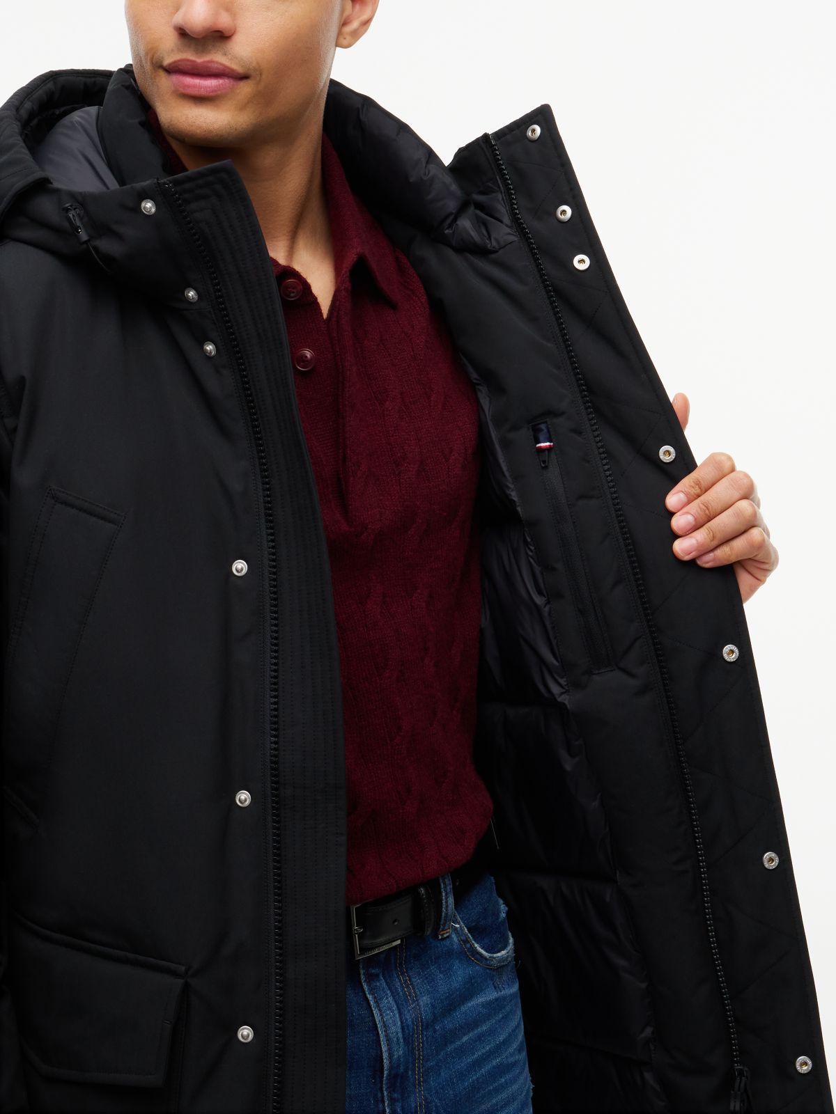 Logo Patch Down Hooded Rockie Parka — Black