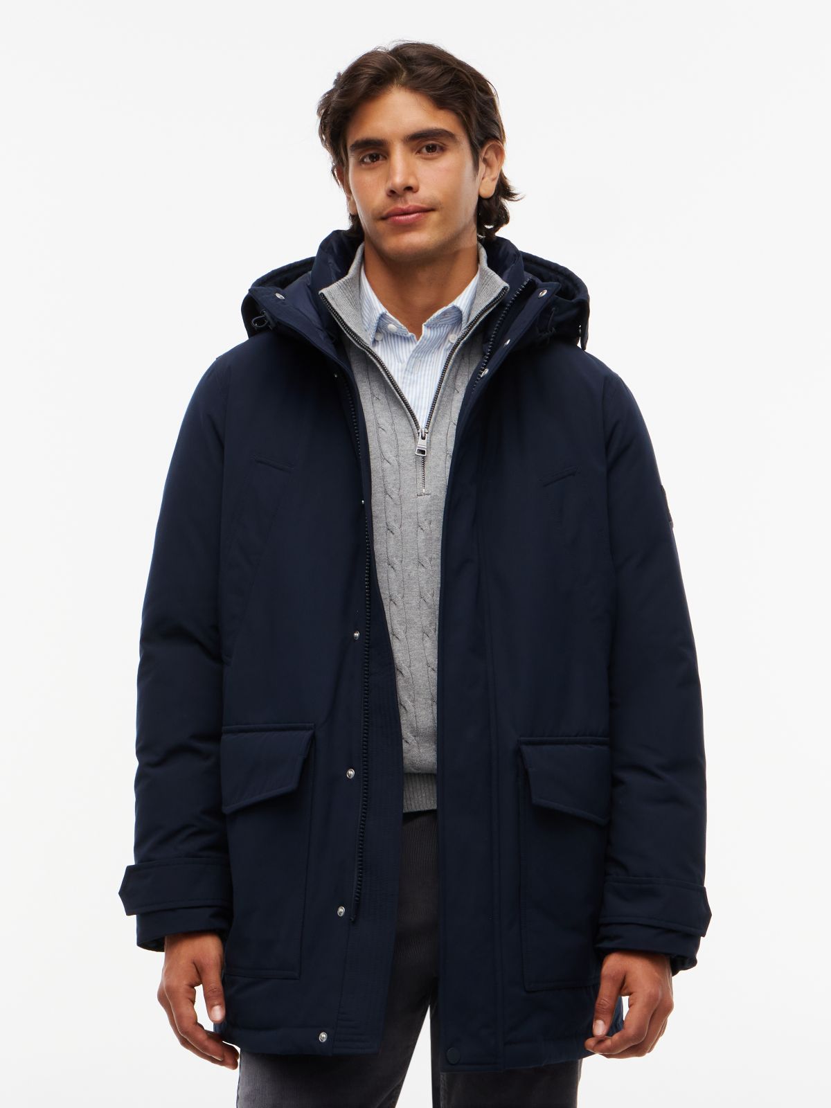 Logo Patch Down Hooded Rockie Parka — Blue