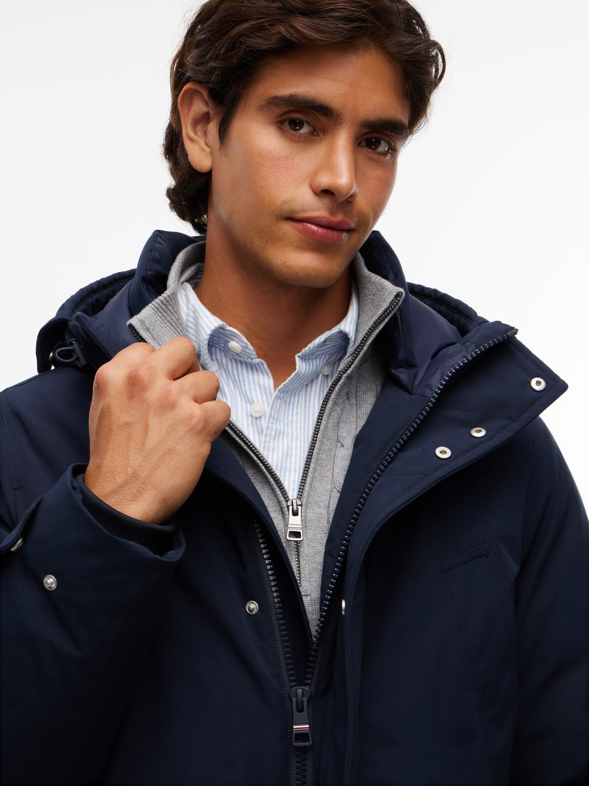 Logo Patch Down Hooded Rockie Parka — Blue