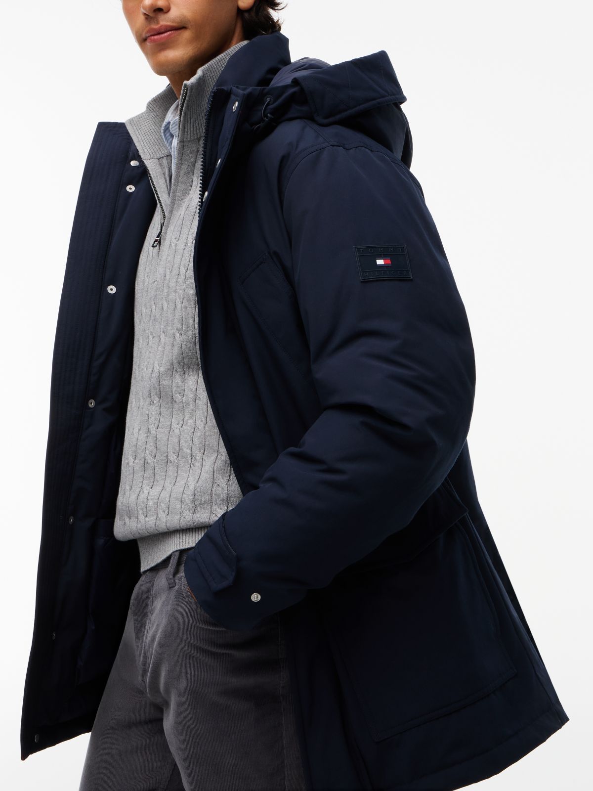 Logo Patch Down Hooded Rockie Parka — Blue