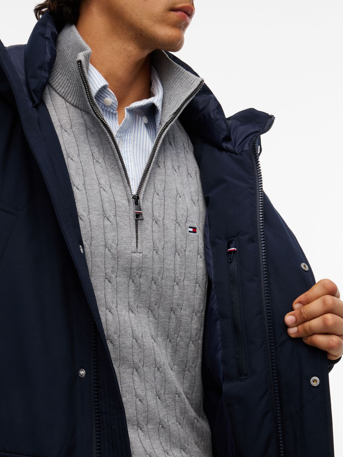Logo Patch Down Hooded Rockie Parka — Blue