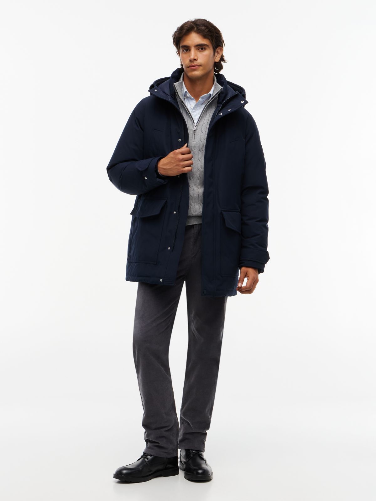 Logo Patch Down Hooded Rockie Parka — Blue
