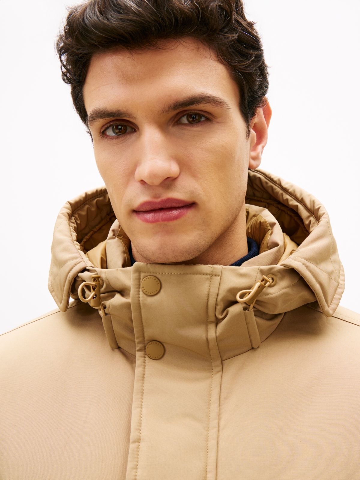 Logo Patch Down Hooded Rockie Parka — Beige