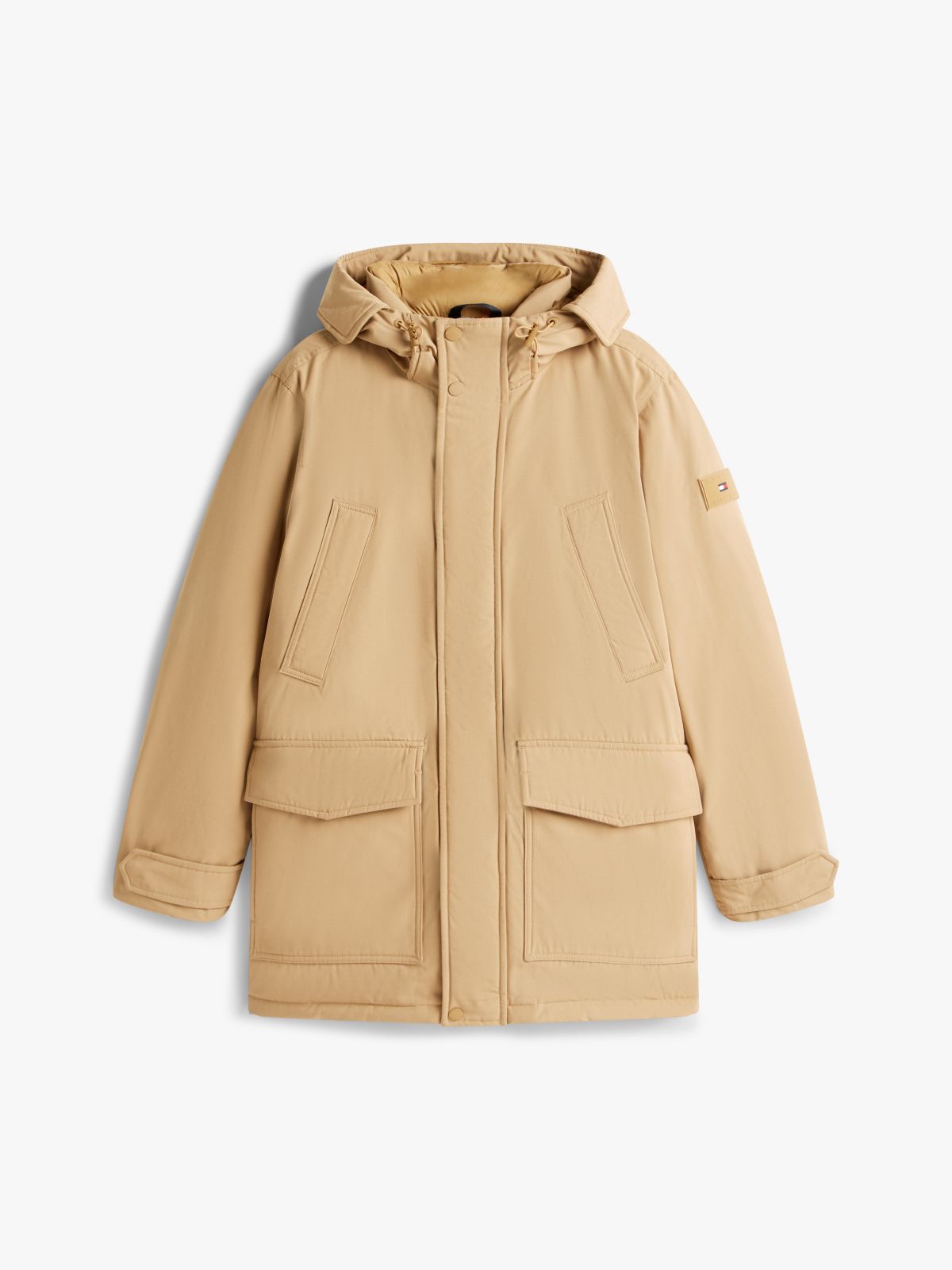 Logo Patch Down Hooded Rockie Parka — Beige