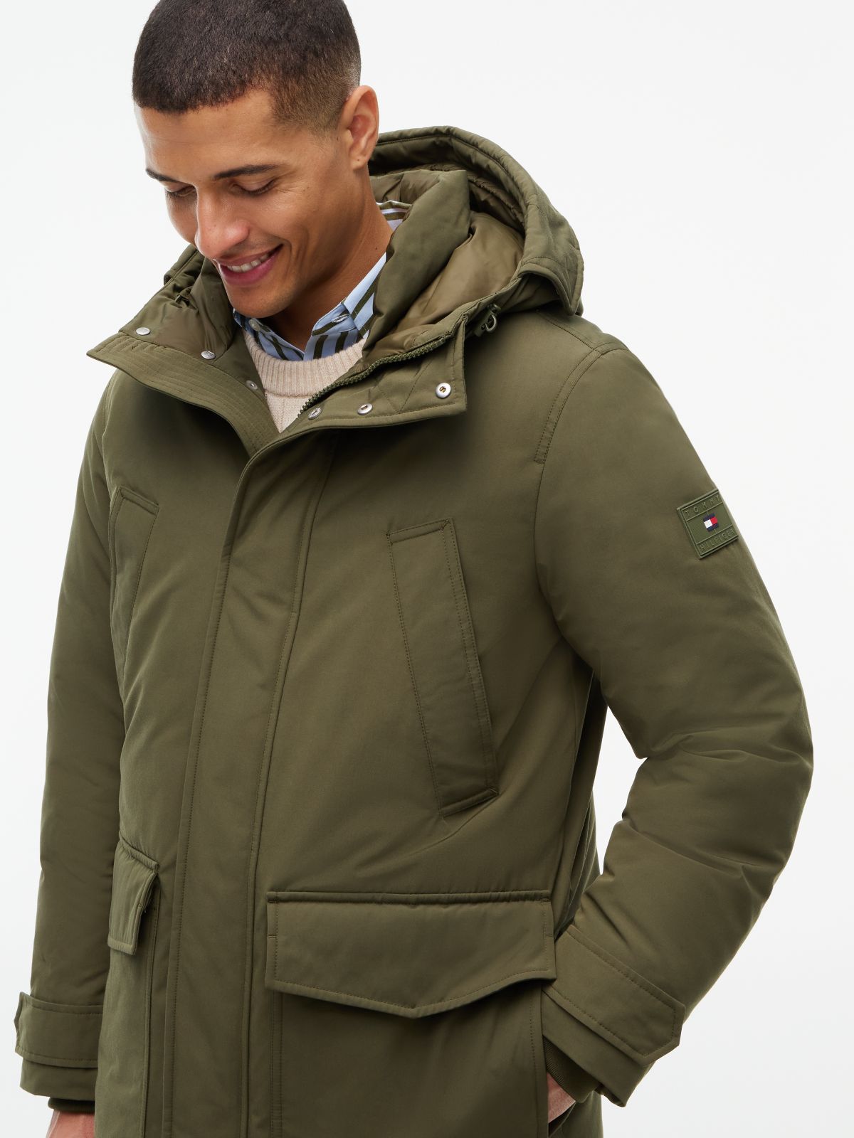 Logo Patch Down Hooded Rockie Parka — Green