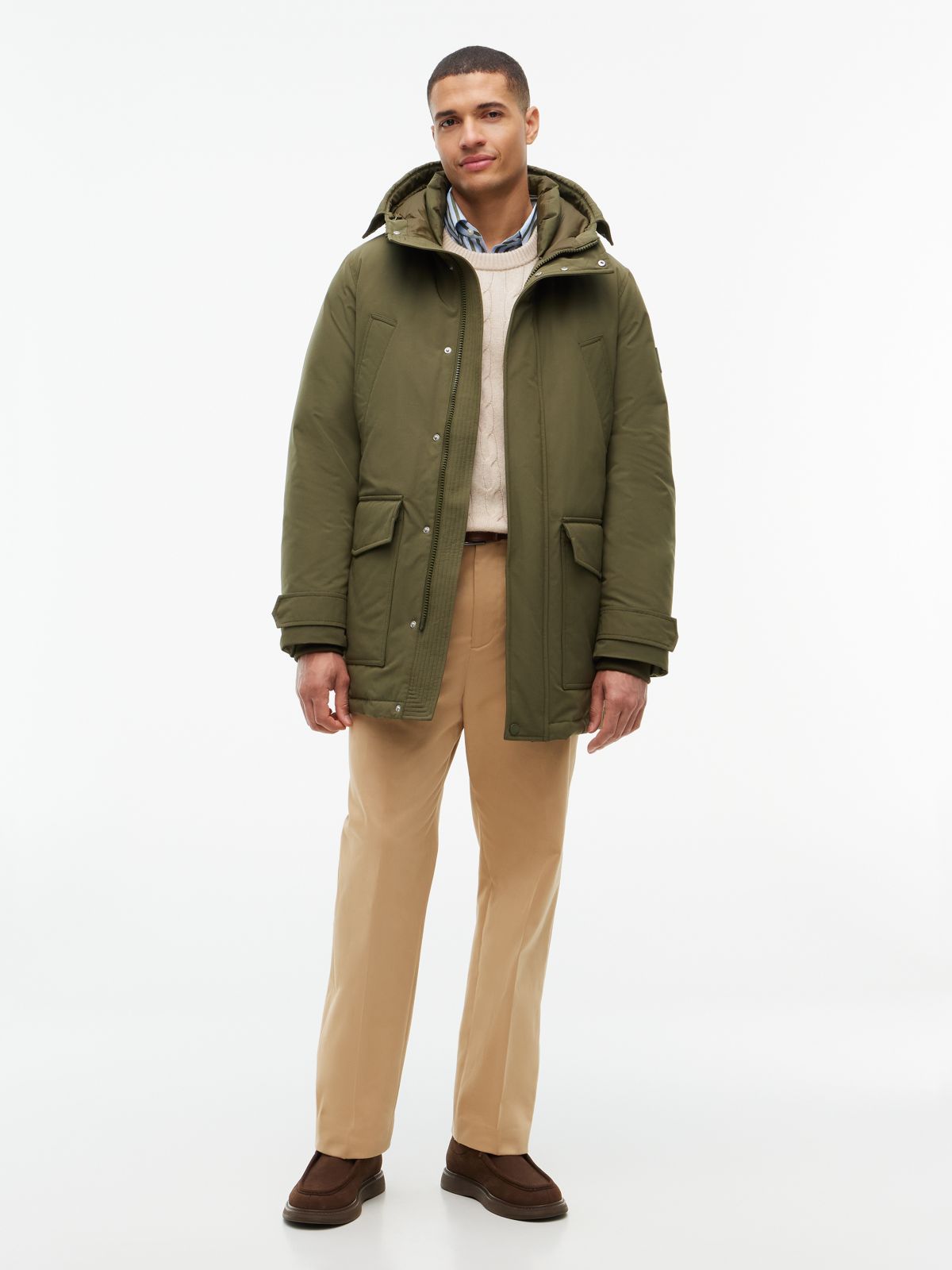 Logo Patch Down Hooded Rockie Parka — Green