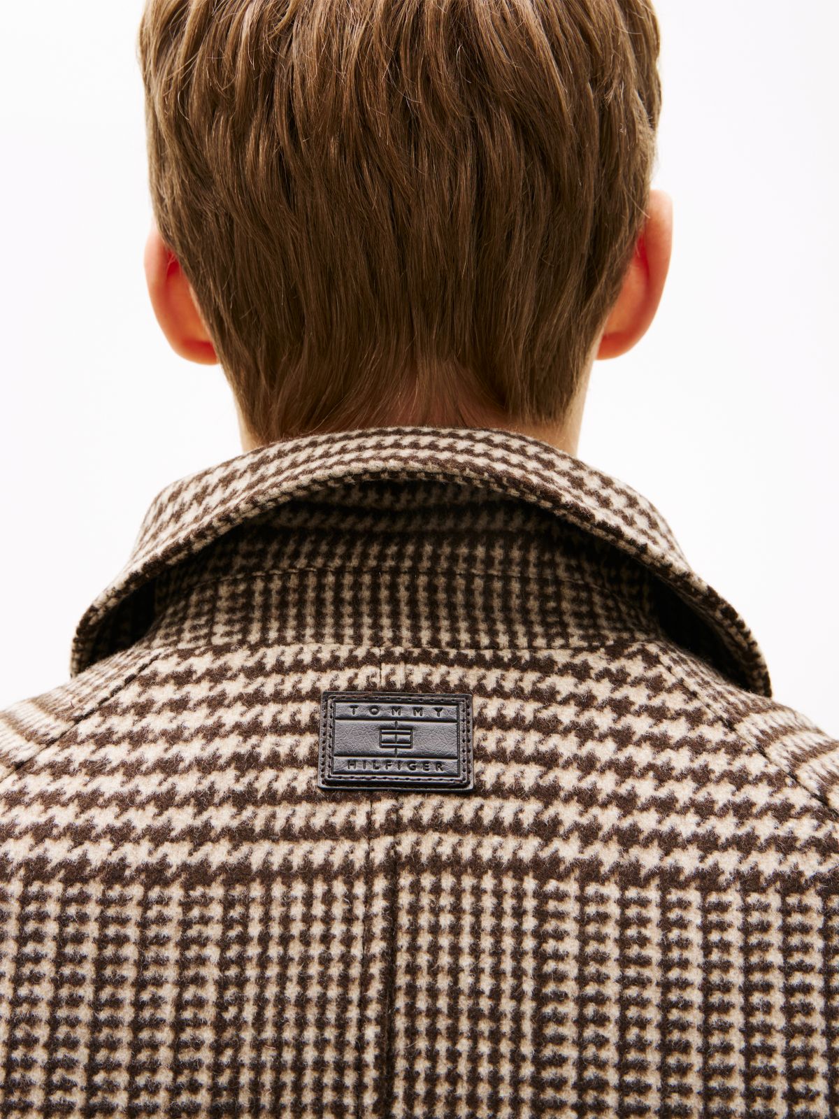 Relaxed Wool Blend Check Coat — Brown