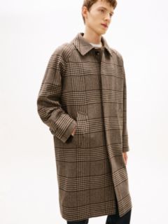 Relaxed Wool Blend Check Coat — Brown 3