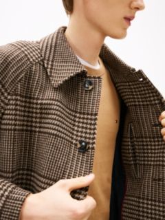 Relaxed Wool Blend Check Coat — Brown 4