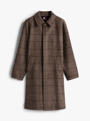 manteau décontracté à carreaux en laine marron pour hommes tommy hilfiger