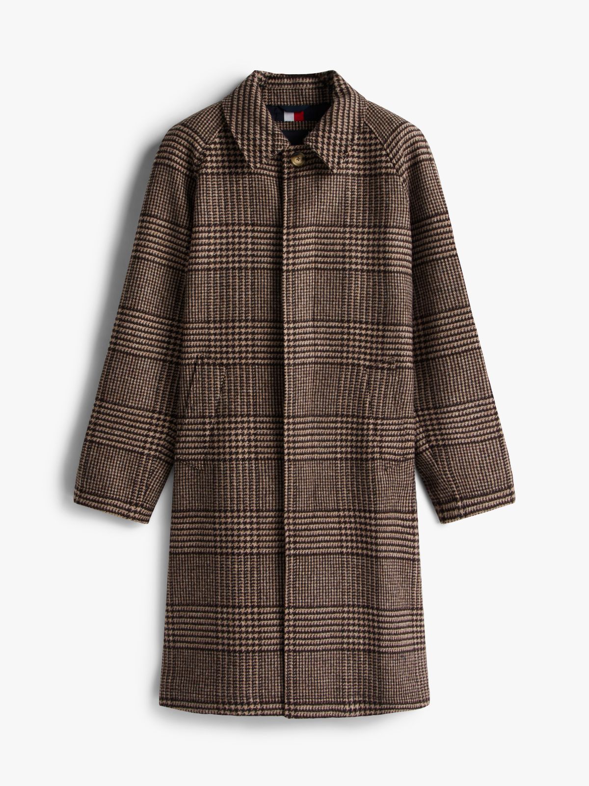Relaxed Wool Blend Check Coat — Brown