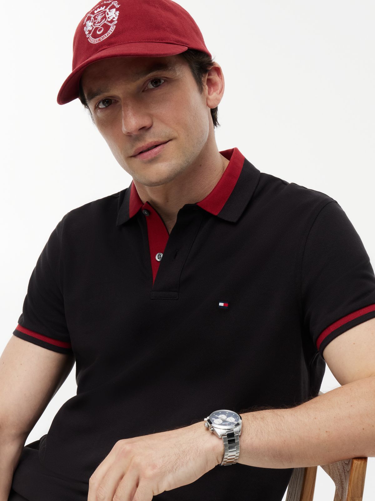 Regular Fit Colour-Blocked Collar Polo Shirt — Black