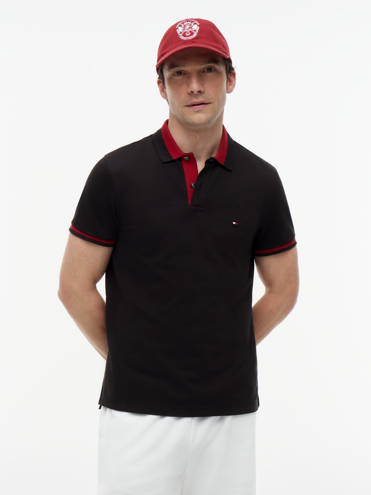 Regular Fit Colour-Blocked Collar Polo Shirt — Black