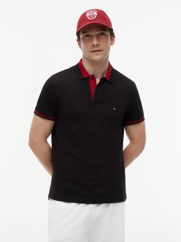 Regular Fit Colour-Blocked Collar Polo Shirt — Black