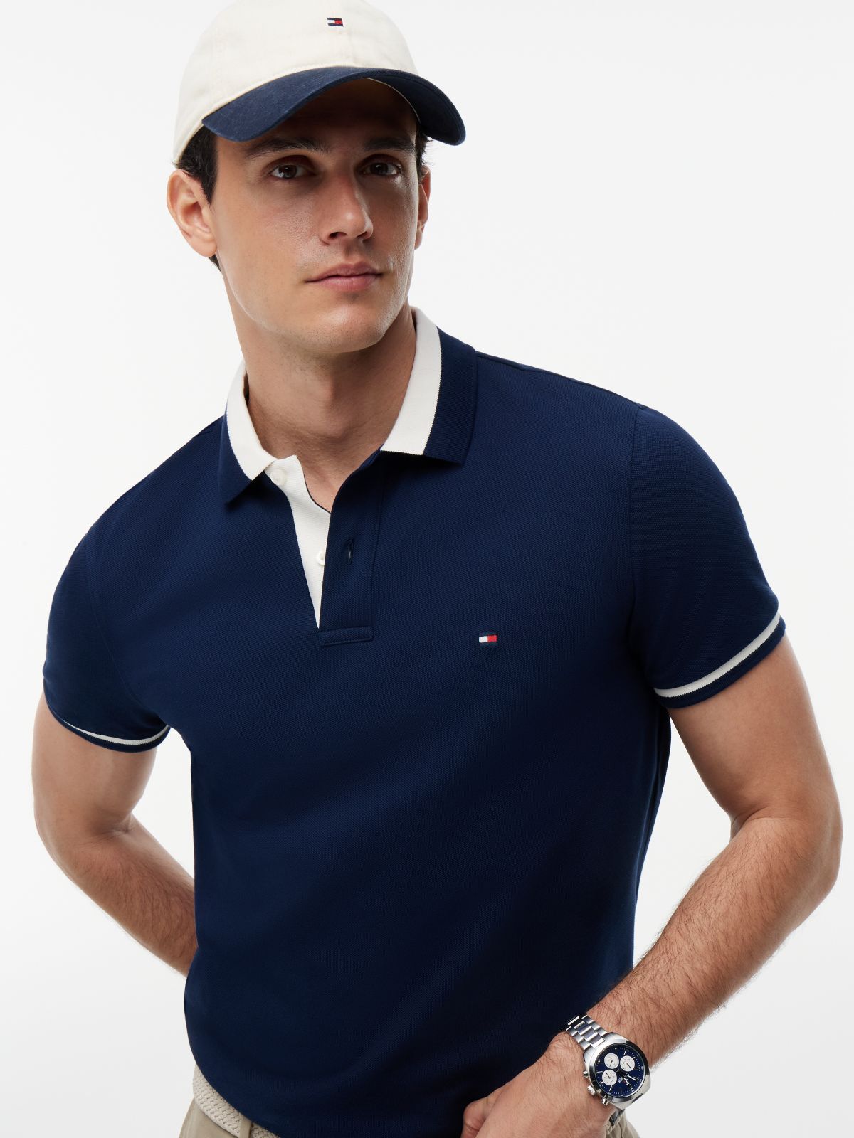 Regular Fit Colour-Blocked Collar Polo Shirt — Blue