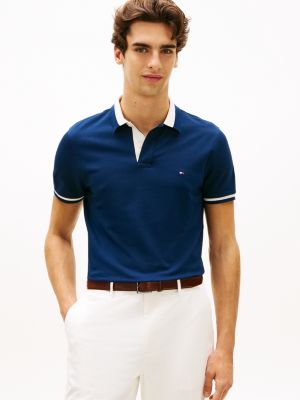 blue regular fit poloshirt mit color block-kragen für herren - tommy hilfiger
