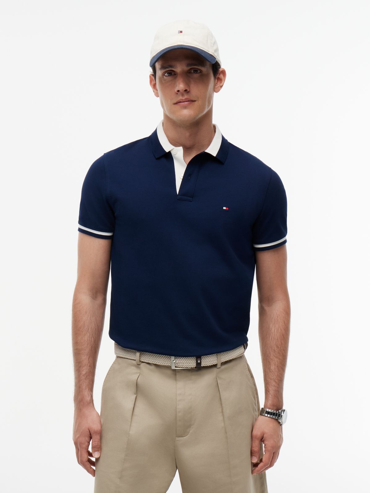 Regular Fit Colour-Blocked Collar Polo Shirt — Blue
