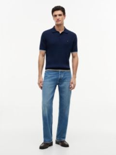 Cable Knit Short Sleeve Polo Jumper — Blue 2