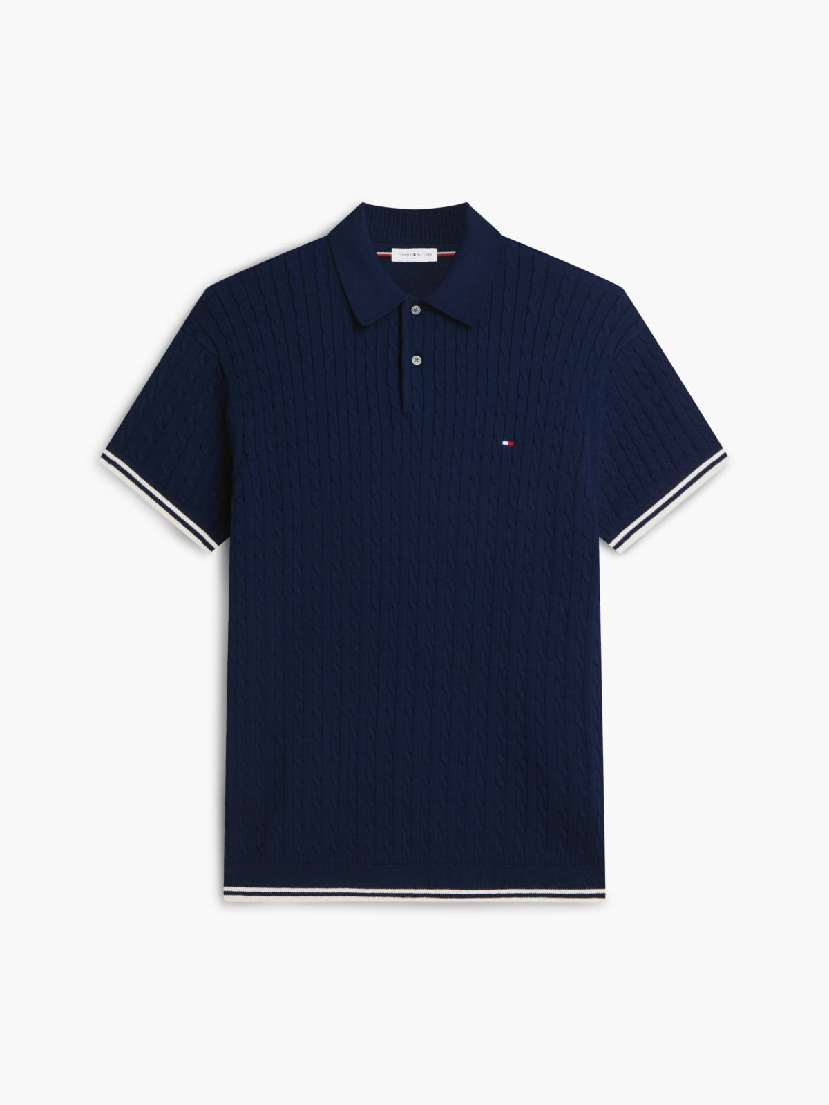 Cable Knit Short Sleeve Polo Jumper — Blue