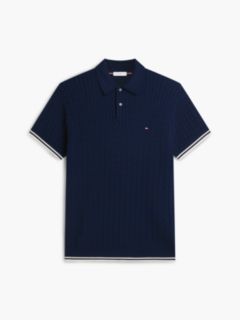 Cable Knit Short Sleeve Polo Jumper — Blue 5