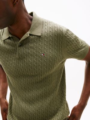 polo standard en maille torsadée bleu pour hommes tommy hilfiger