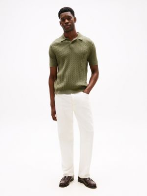 polo standard en maille torsadée bleu pour hommes tommy hilfiger