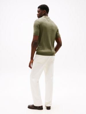 polo standard en maille torsadée bleu pour hommes tommy hilfiger