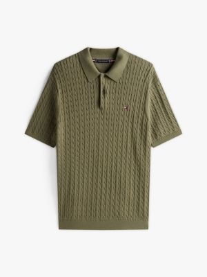 polo standard en maille torsadée bleu pour hommes tommy hilfiger