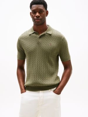 blue regular fit cable knit polo shirt for men tommy hilfiger