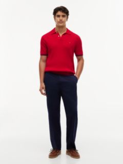 Cable Knit Short Sleeve Polo Jumper — Red 2
